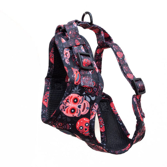 Funk The Dog Harness | Day Of The Dead in Red & Pink