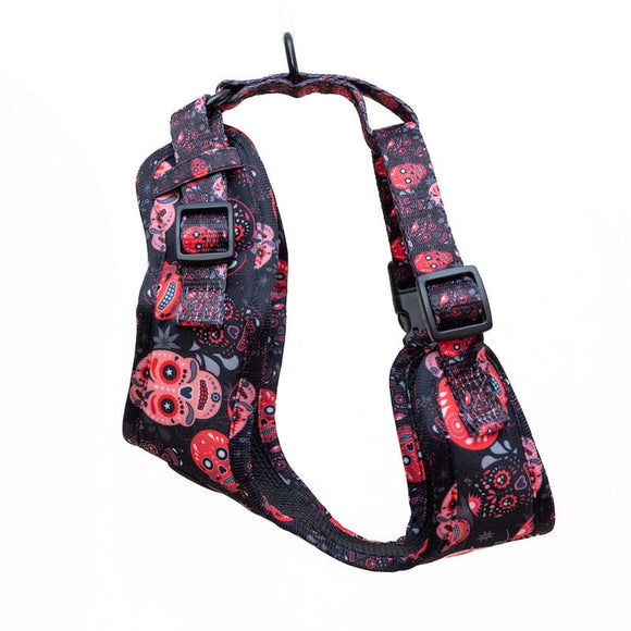Funk The Dog Harness | Day Of The Dead in Red & Pink