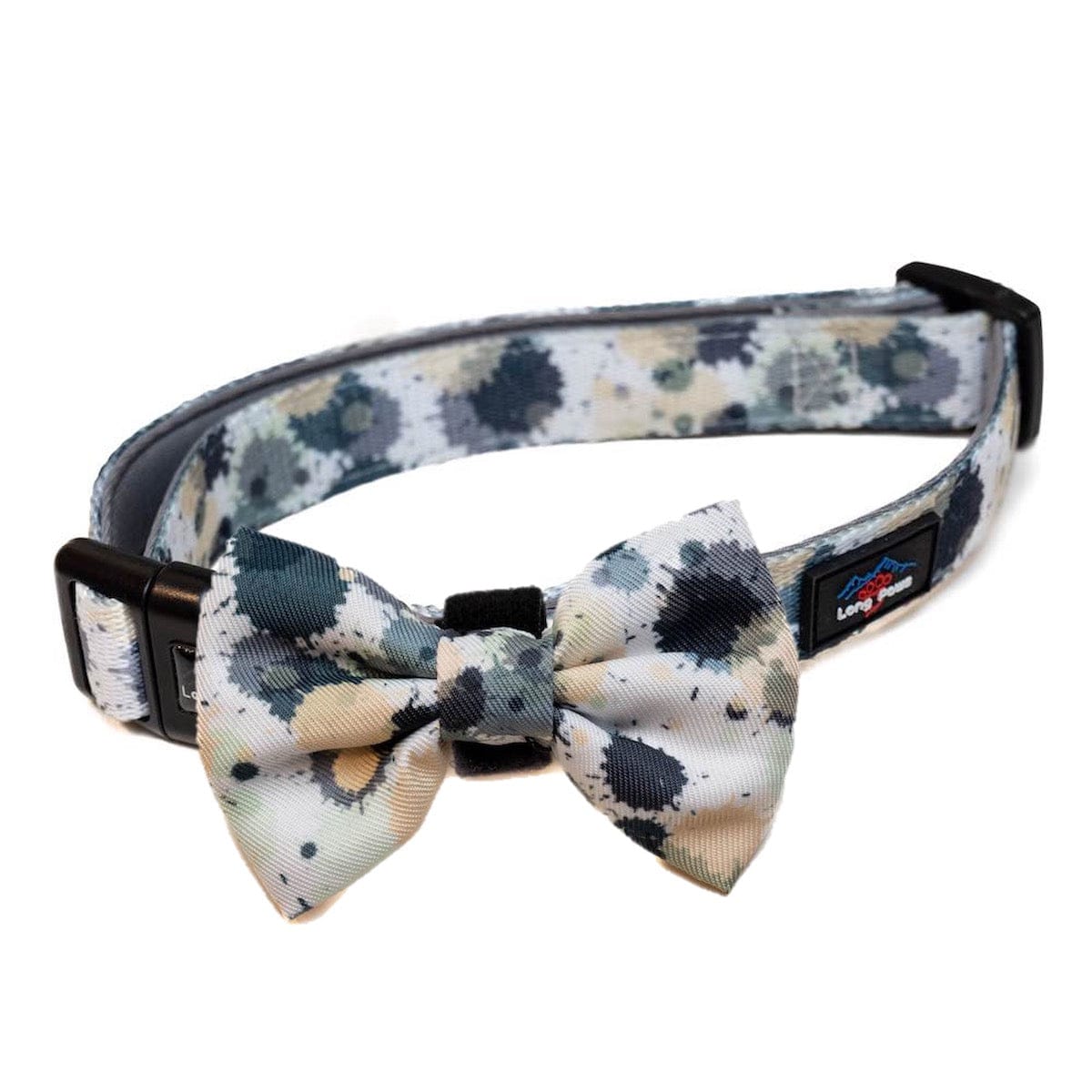 Funk the Dog Collar & Bow Set | Paint Splodge Grey, Green, Yellow & White