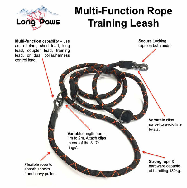 Long Paws Multi-Function Dog Training Leash Infographic