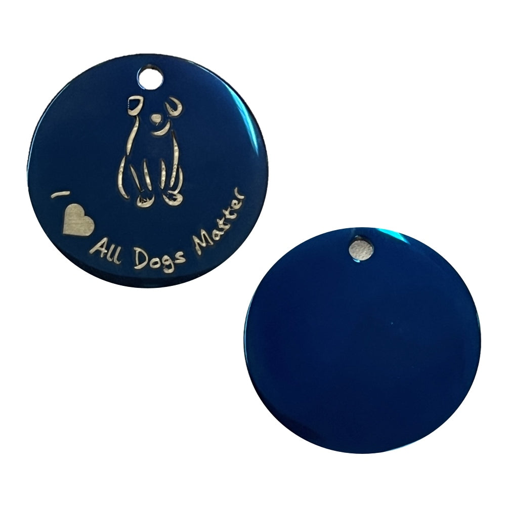 All Dogs Matter Titanium Dog Tag (25mm), Engravable, Blue | Round