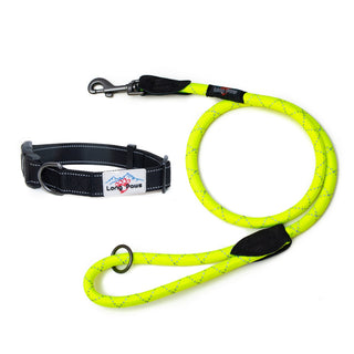 Reflective Black Collar & Neon Rope Lead Set