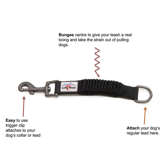 Dog Lead Extender | Anti-Shock Bungee | Shoulder-Saver | Black