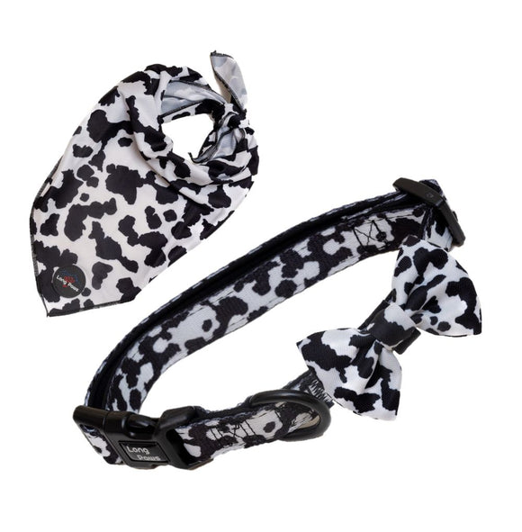 Funk the Dog Collar, Bowtie & Bandana Set | Cow Print