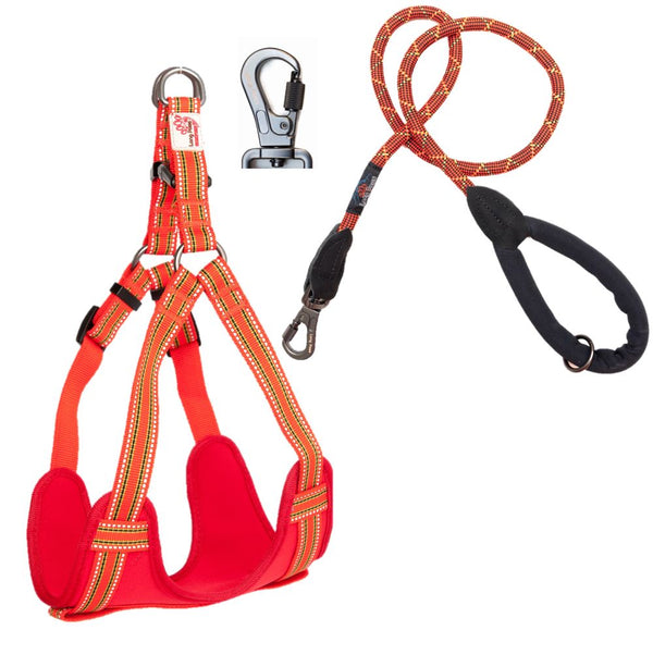 Comfort Screw Lock Rope Lead (120cm) & Reflective Step-in Harness Set