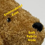 Golden Doodle dog breed shaped plush dog toy showing embroidered eyes and felt nose