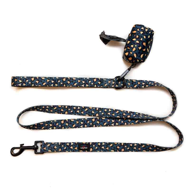Funk the Dog Lead & Poo Bag Pouch Set | Leopard Green & Gold