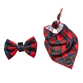 Funk The Dog Tartan Bow & Bandana Christmas Set | Red Traditional Tartan