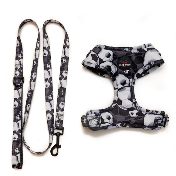 Funk the Dog Harness & Lead Set | Black & White Footballs