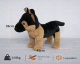 Mega Sized German Shepherd Plush Dog toy, sizing and features