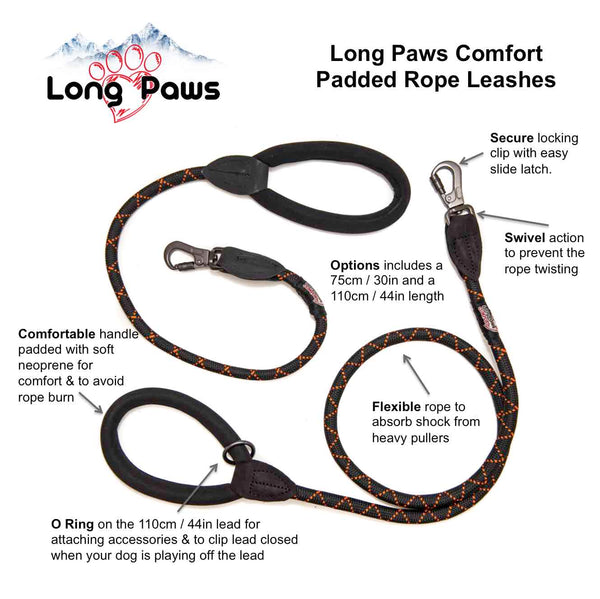 Red Dog Lead | Soft Padded Neoprene Handle With Locking Clip For Outdoor Activities | Short Dog Leash Length 75cm / 30in