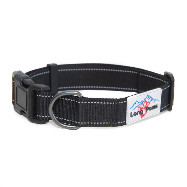 Reflective Collar with matching Black Comfort Trigger Hook Rope Lead (80/120cm) Set, All Black
