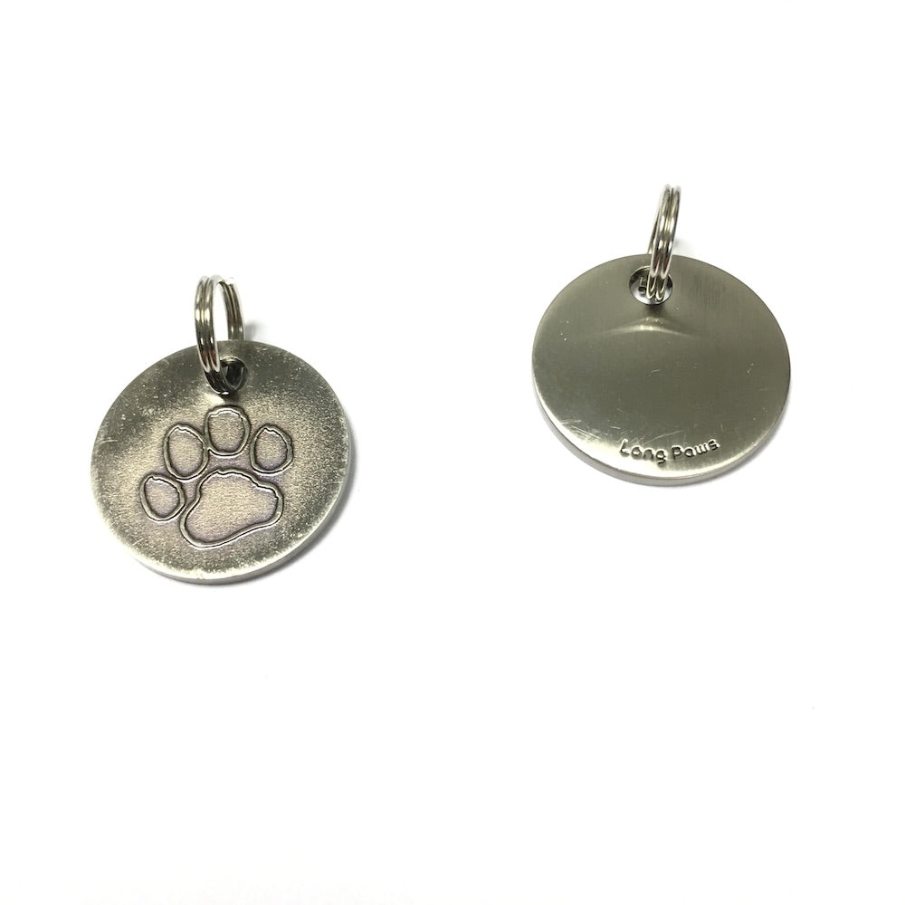 Long Paws Antique Nickel Dog tag | Paw Design | Engraved Dog