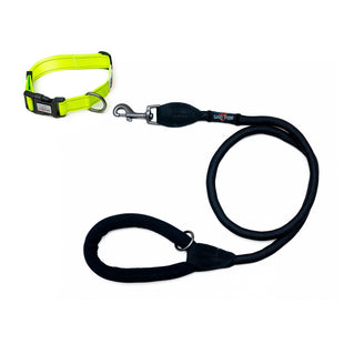 Reflective Neon Collar with Black Comfort Trigger Hook Rope Lead (120cm) Set, All Black / Neon