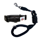Reflective Collar with matching Black Comfort Trigger Hook Rope Lead (80/120cm) Set, All Black