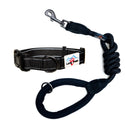 Reflective Collar with matching Black Comfort Trigger Hook Rope Lead (80/120cm) Set, All Black