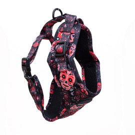 Funk The Dog Harness | Day Of The Dead in Red & Pink - 0