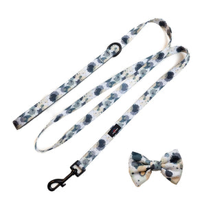 Funk the Dog Lead & Bowtie Set | Paint Splodge Grey, Green, Yellow & White