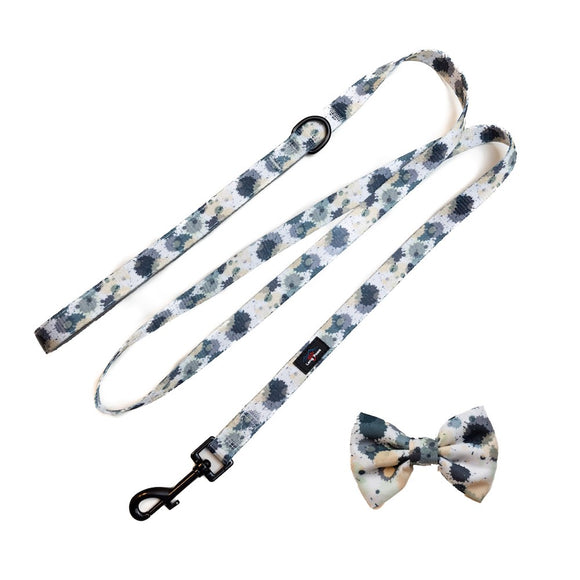 Funk the Dog Lead & Bowtie Set | Paint Splodge Grey, Green, Yellow & White