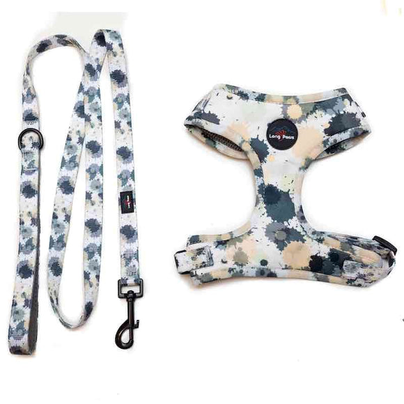 Funk the Dog Harness & Lead Set | Paint Splodge Grey, Green, Yellow & White