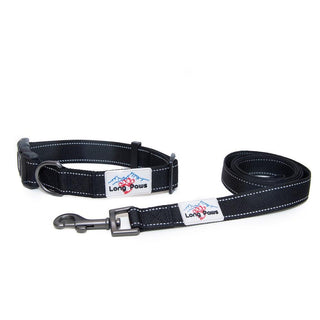 Reflective Dog Collar & Leash Set - Black - Long Paws