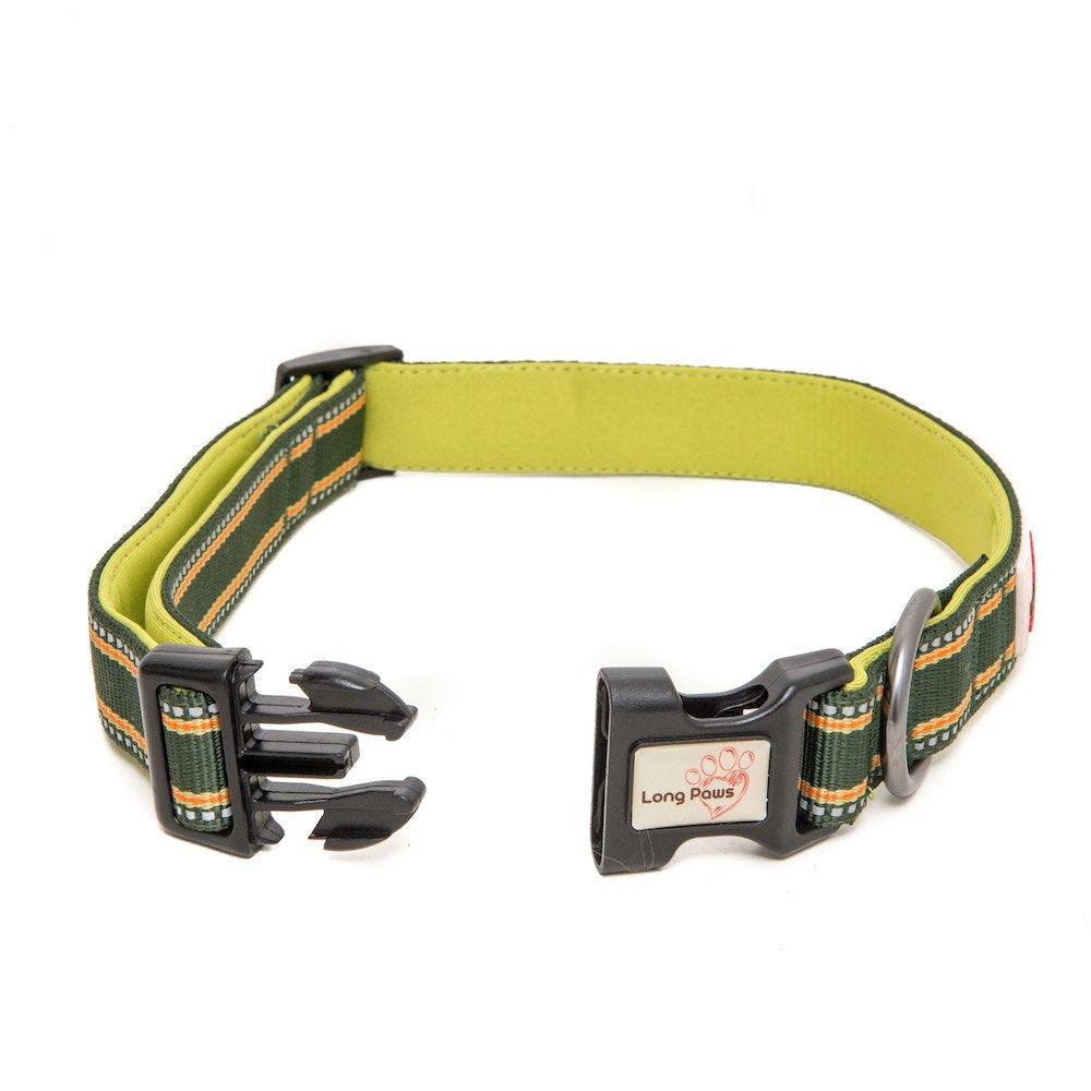 Long Paws Padded & Reflective Dog Collar, Green